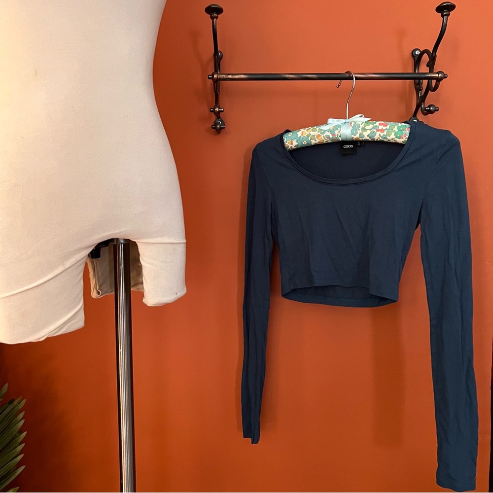 ASOS Teal Blue Cropped Long Sleeved Basic